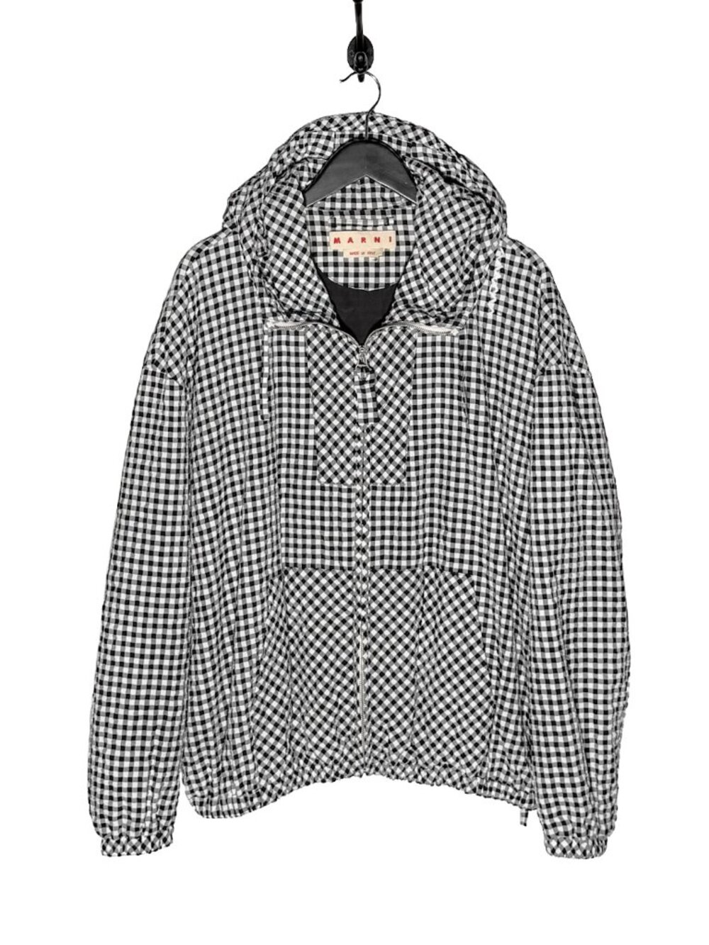 Marni SS25 Gingham Check Seersucker Hooded Jacket